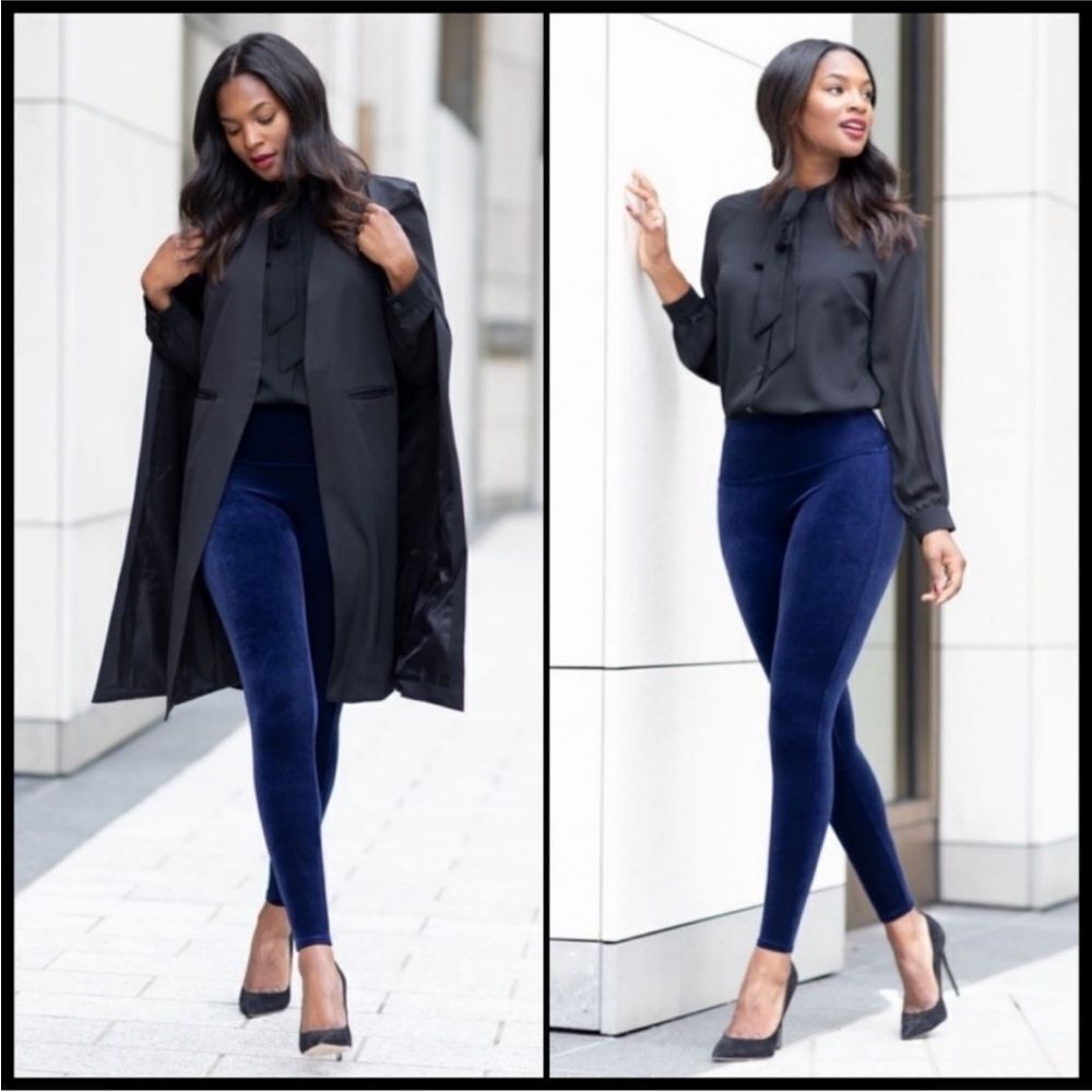 SPANX | Blue Velvet Leggings High Waist Full Length Women’s Size Small